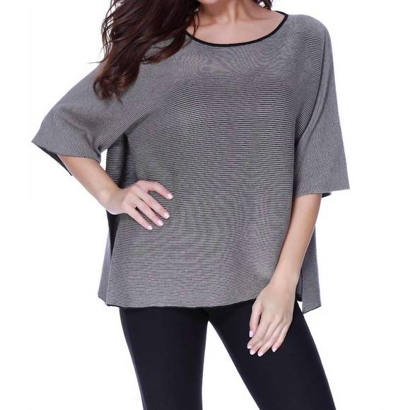 NEW ANGEL 2-tone high slit sweater poncho in stone - Picture 1 of 2